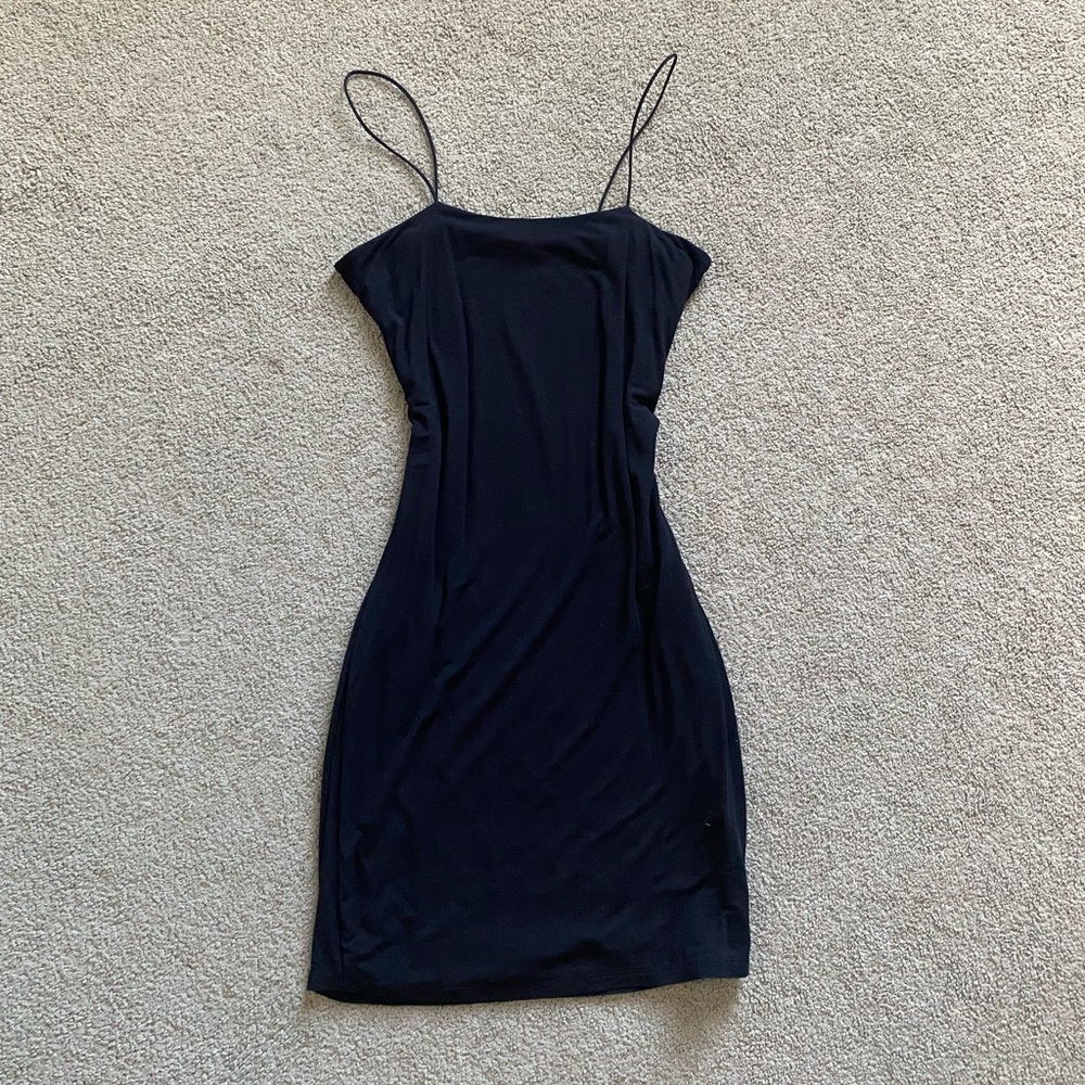 Thin strap black mini dress